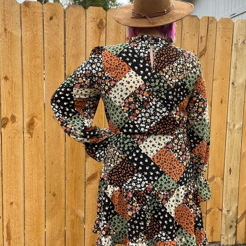 Haptics Black & Olive Patchwork Print Mock Neck D… - image 5